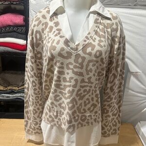Milano Beige Leopard V-Neck Sweater